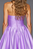 Purple Strapless Short Satin Homecoming Dress with 3D Flowers