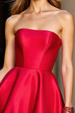Red Floral Strapless Satin Short Homecoming Dress