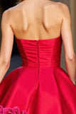 Red Floral Strapless Satin Short Homecoming Dress