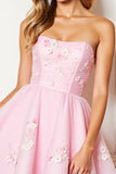 Pink Corset Floral Strapless Short Tulle Homecoming Dress