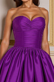 Dark Purple Sweetheart Satin Ruched Short Homecoming Dress