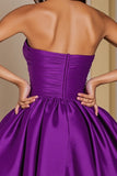 Dark Purple Sweetheart Satin Ruched Short Homecoming Dress
