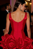 Red Floral Deep V-Neck Corset Satin Short Homecoming Dress