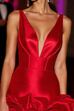 Red Floral Deep V-Neck Corset Satin Short Homecoming Dress