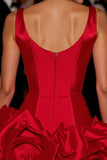 Red Floral Deep V-Neck Corset Satin Short Homecoming Dress
