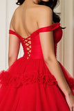 Red A Line Corset Tulle Short Homecoming Dress with Ruffles
