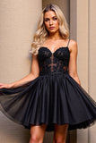 Black Corset Tulle Short Homecoming Dress with Appliques