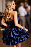 Navy Satin Sweetheart Short Homecoming Dress with Ruffles