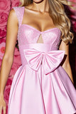 Pink Satin Corset Short Homecoming Dress with Bow