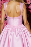 Pink Satin Corset Short Homecoming Dress with Bow