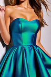Dark Green Corset Strapless Short Satin Homecoming Dress