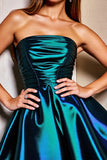 Dark Blue Strapless Corset Short Metallic Homecoming Dress