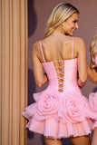 Pink A Line Tulle Short Homecoming Dress with 3D Flowers