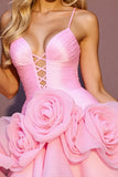 Pink A Line Tulle Short Homecoming Dress with 3D Flowers