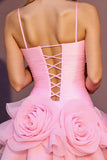 Pink A Line Tulle Short Homecoming Dress with 3D Flowers