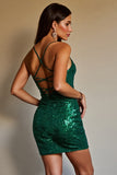 Sparkly Dark Green Tight Sequin Short Homecoming Dress