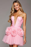 Pink Floral Corset A Line Tulle Short Homecoming Dress