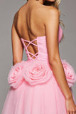 Pink Floral Corset A Line Tulle Short Homecoming Dress