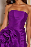 Dark Purple Floral Bodycon Short Satin Homecoming Dress