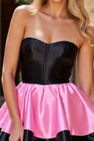 Black and Pink Corset A Line Satin Short Homecoming Dress