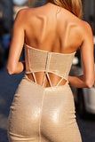 Sparkly Golden Corset Bodycon Sequin Short Homecoming Dress