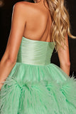 Green Corset Tulle Sweetheart Short Homecoming Dress with Feathers