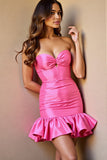 Fuchsia Satin Bodycon Ruffled Short Homecoming Dress