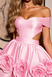 Pink Floral Satin Corset A Line Short Homecoming Dress
