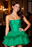 Dark Green Tulle Corset Short Homecoming Dress with Feathers