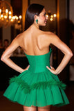 Dark Green Tulle Corset Short Homecoming Dress with Feathers