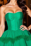 Dark Green Tulle Corset Short Homecoming Dress with Feathers