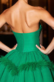 Dark Green Tulle Corset Short Homecoming Dress with Feathers