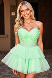 Sparkly Green Tulle Corset A Line Short Homecoming Dress with Beading
