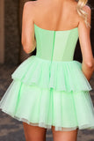 Sparkly Green Tulle Corset A Line Short Homecoming Dress with Beading