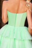 Sparkly Green Tulle Corset A Line Short Homecoming Dress with Beading