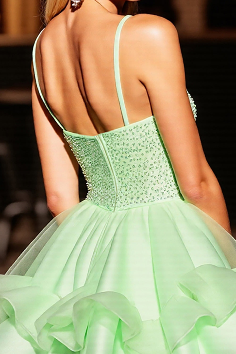 Sparkly Green Corset Beaded Short Homecoming Dress with Ruffles