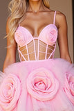 Pink Floral Corset Tulle Cut Out Short Homecoming Dress