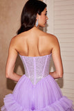 Sparkly Lilac Corset Tulle Short Ruffled Homecoming Dress with Sequins