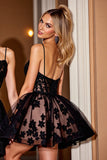 Black Tulle Corset Short Lace Homecoming Dress