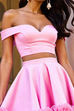 Pink Floral Satin 2 Piece Short Homecoming Dress