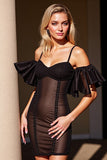 Black Bodycon Corset Cold Shoulder Short Homecoming Dress with Ruffles