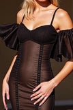 Black Bodycon Corset Cold Shoulder Short Homecoming Dress with Ruffles