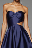 Navy Satin A Line Cut Out Short Homecoming Dress
