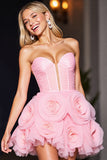 Pink Floral Tulle Corset Short Homecoming Dress