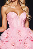 Pink Floral Tulle Corset Short Homecoming Dress