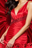 Sparkly Red Floral Bodycon Satin Short Homecoming Dress with Beading