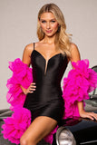 Black Corset Satin Tight Ruffled Short Homecoming Dress