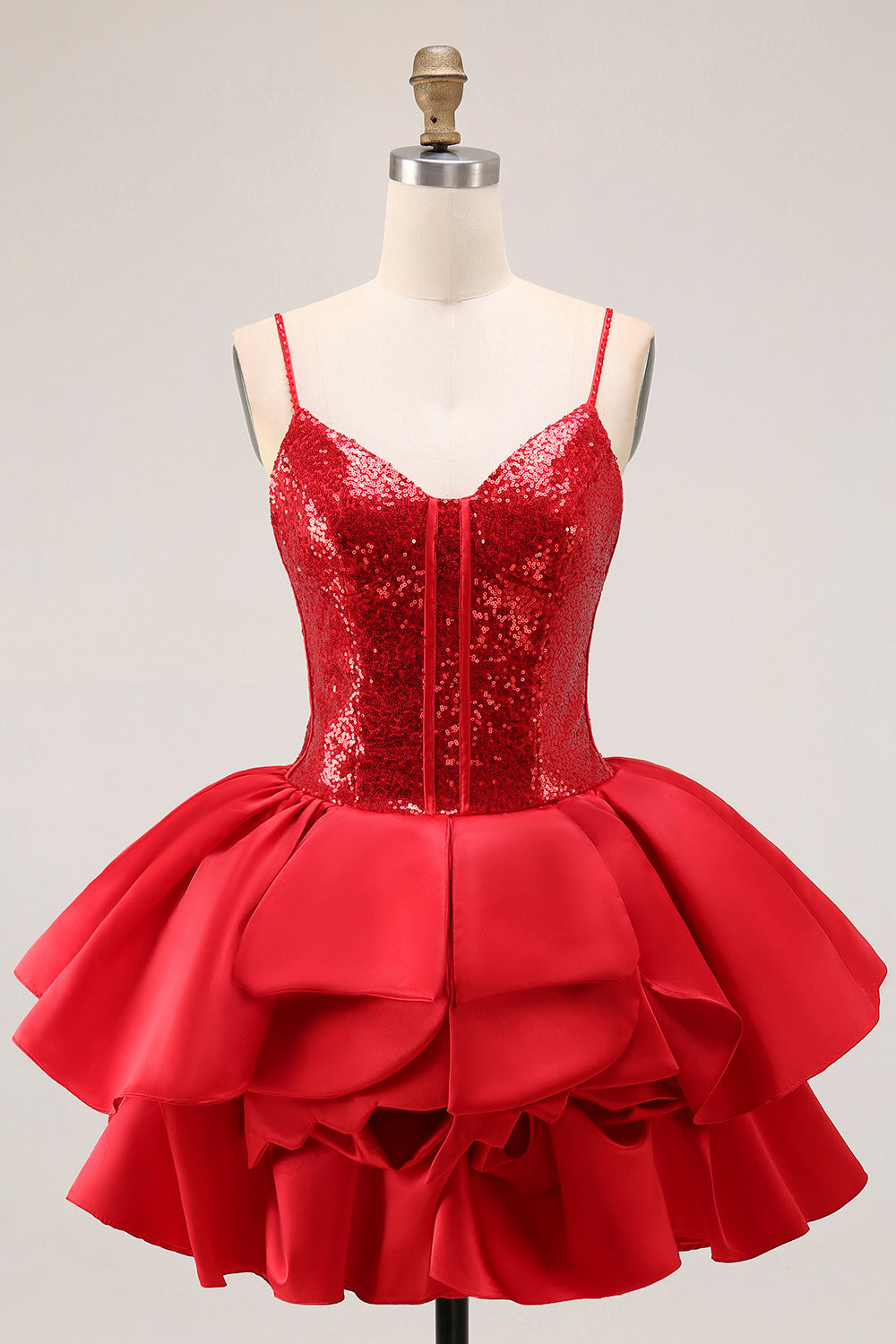 Sparkly Red Sequin Corset Short Homecoming Dress with Ruffles