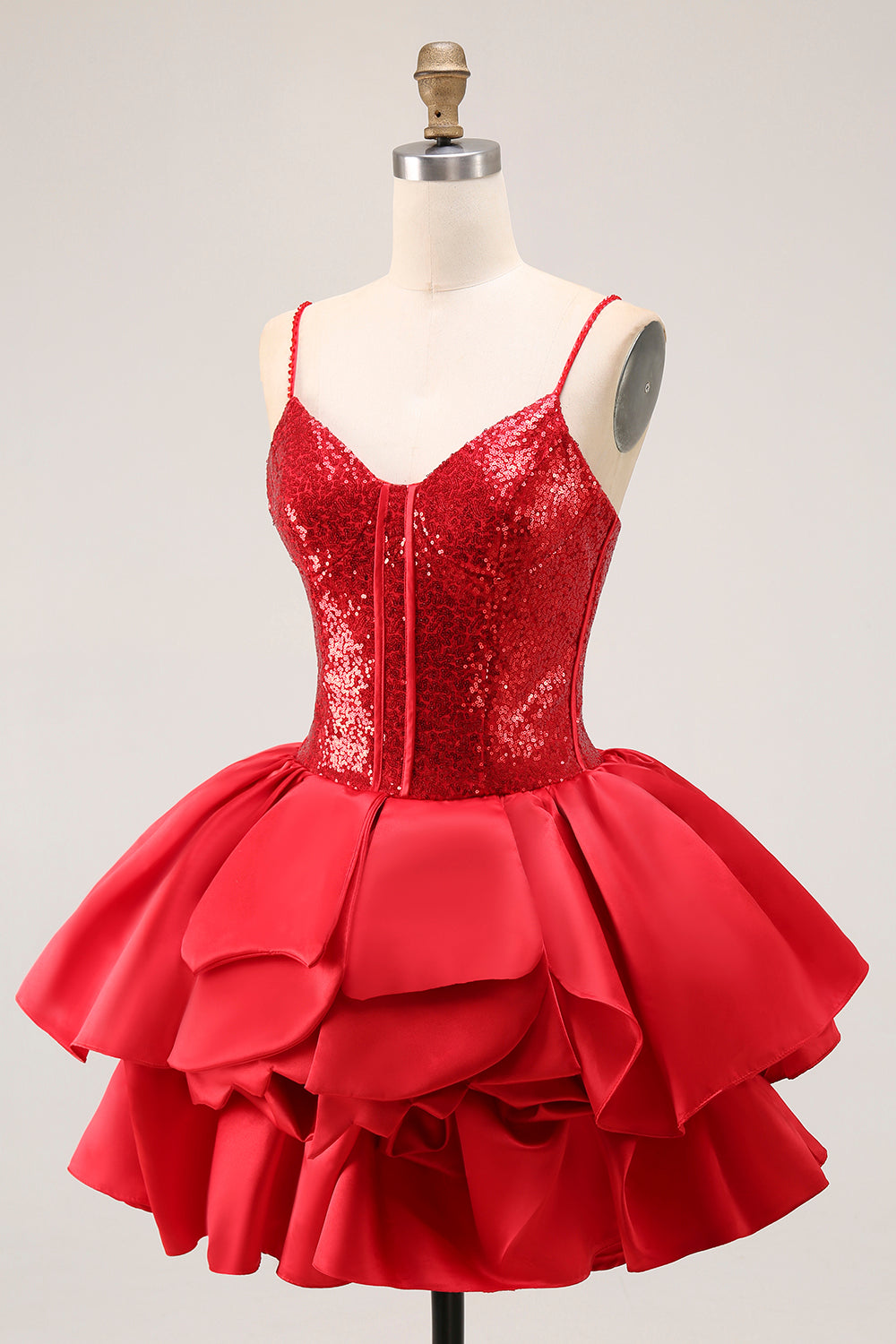 Sparkly Red Corset A Line Short Homecoming Dress with Ruffles