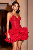 Sparkly Red Sequin Corset Short Homecoming Dress with Ruffles